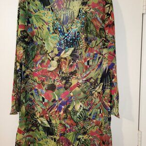 Ladies Swim Cover (M/L) Tropical Print w/Turquoise Beading